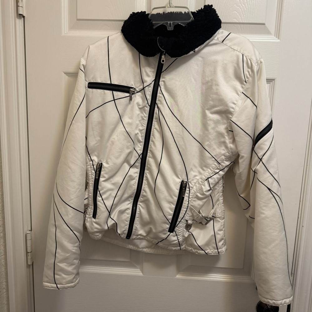 Vintage NILS Skiwear Coat Women's White Zip‎ Up Puffer Ski Jacket Size 10 USA